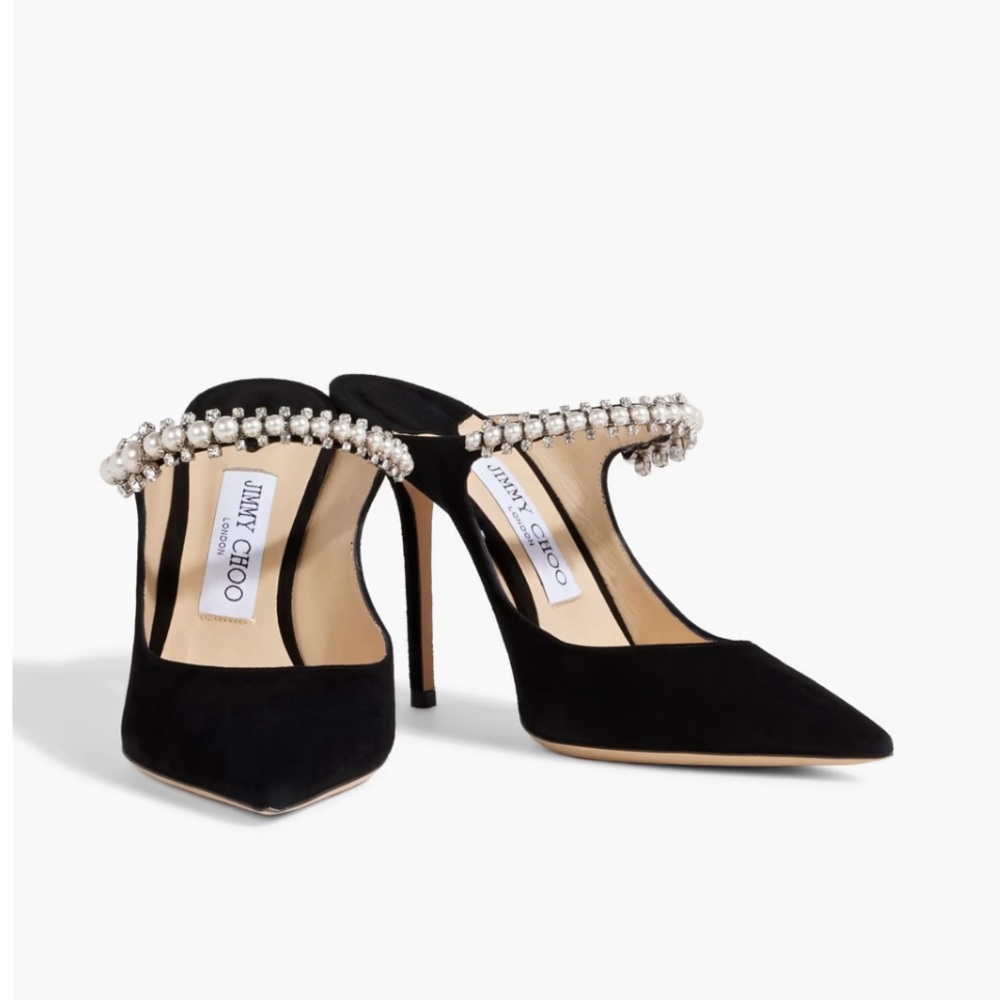 Jimmy Choo Bing 100 embellished suede mules, size 40